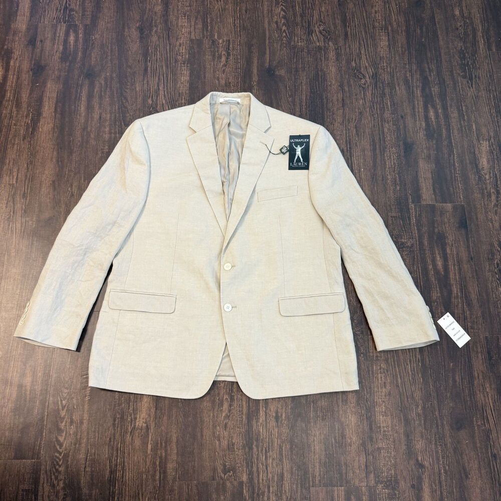 Lauren Ralph Lauren 100% Linen Blazer Mens 46R Beige Two Button Sport Jacket